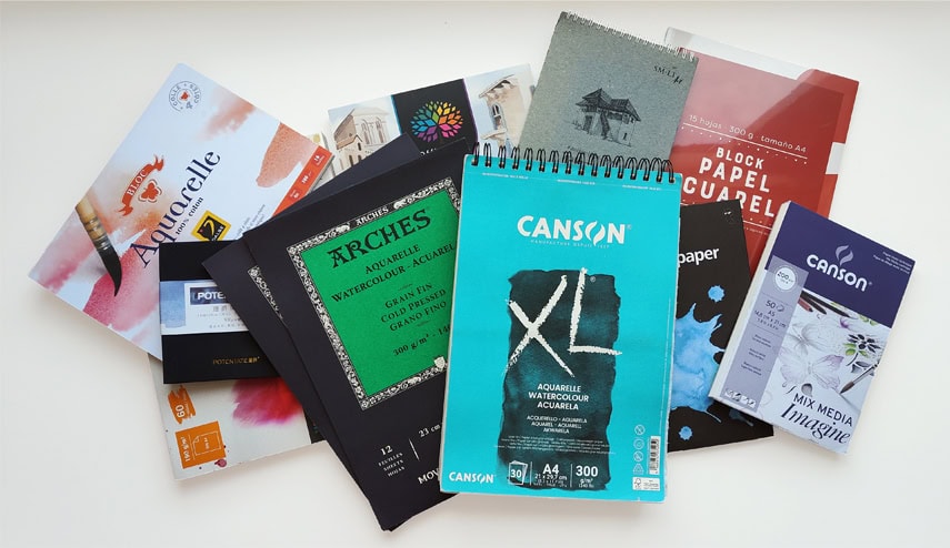 Papel Arches grano fino 100% algodón con textura para acuarela.